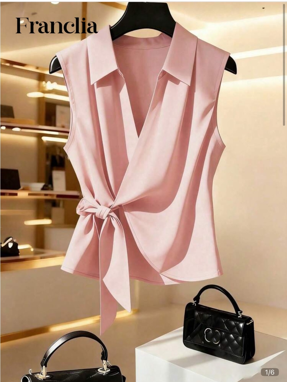 SHEIN Blush Pink Sleeveless Tie-Front V-Neck Blouse